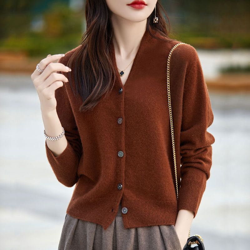 Damen Kaschmir-Cardigan mit eleganten Knopfdetails und V-Ausschnitt Drune