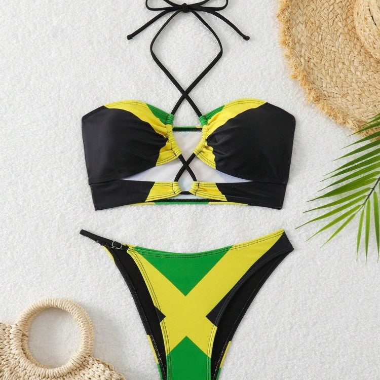 Damen Bikini mit trendy gekreuztem Oberteil und hohem Beinausschnitt Drune