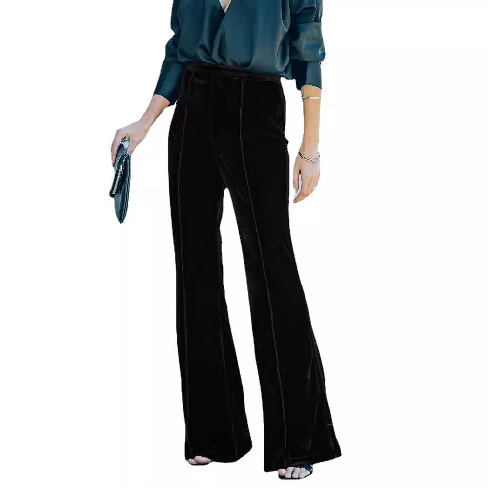 Damen High-Waist Samt Flared Weite Bein Hose Drune