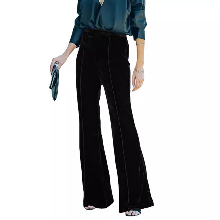 Damen High-Waist Samt Flared Weite Bein Hose Drune