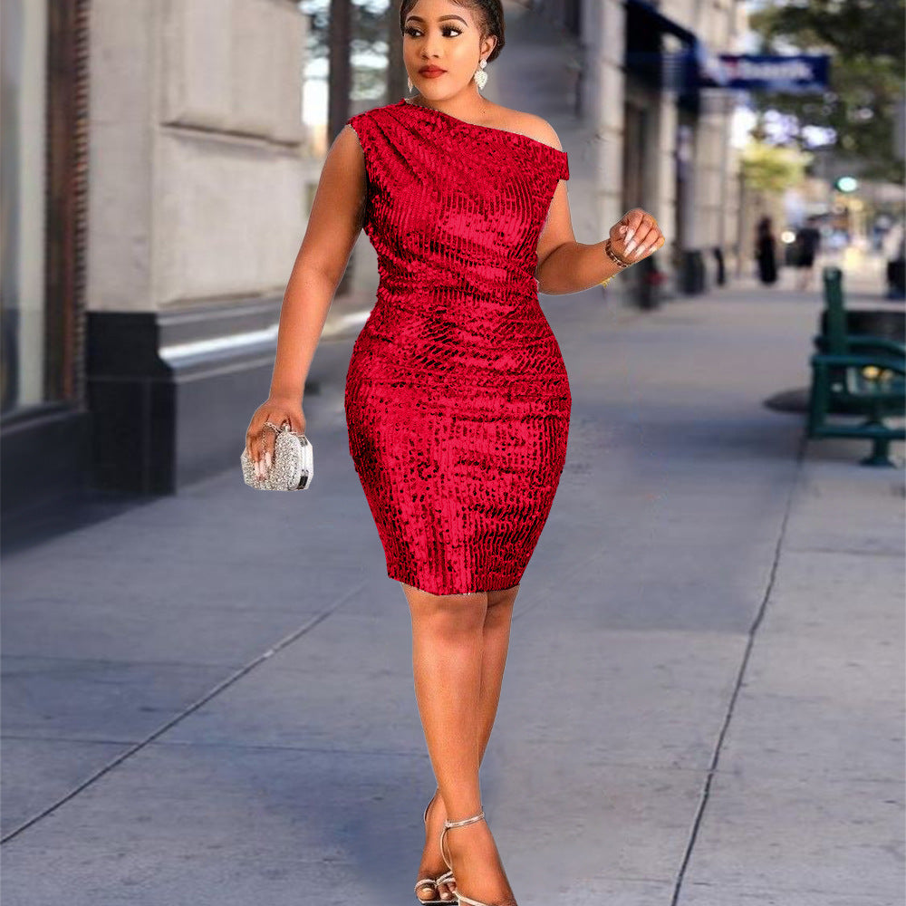 Damen Figurbetontes Cocktailkleid mit asymmetrischem Ausschnitt Drune