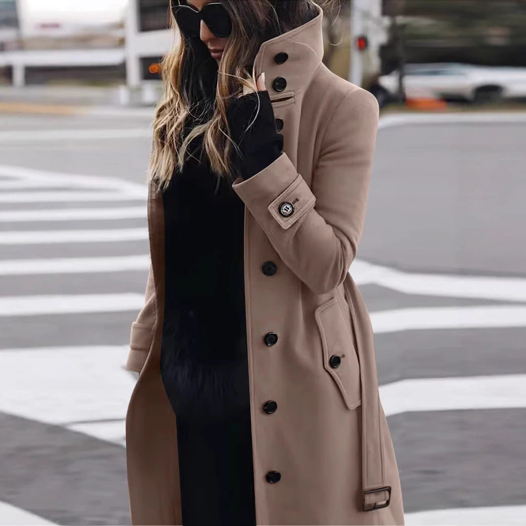 Damen eleganter Trenchcoat mit hohem Kragen Drune