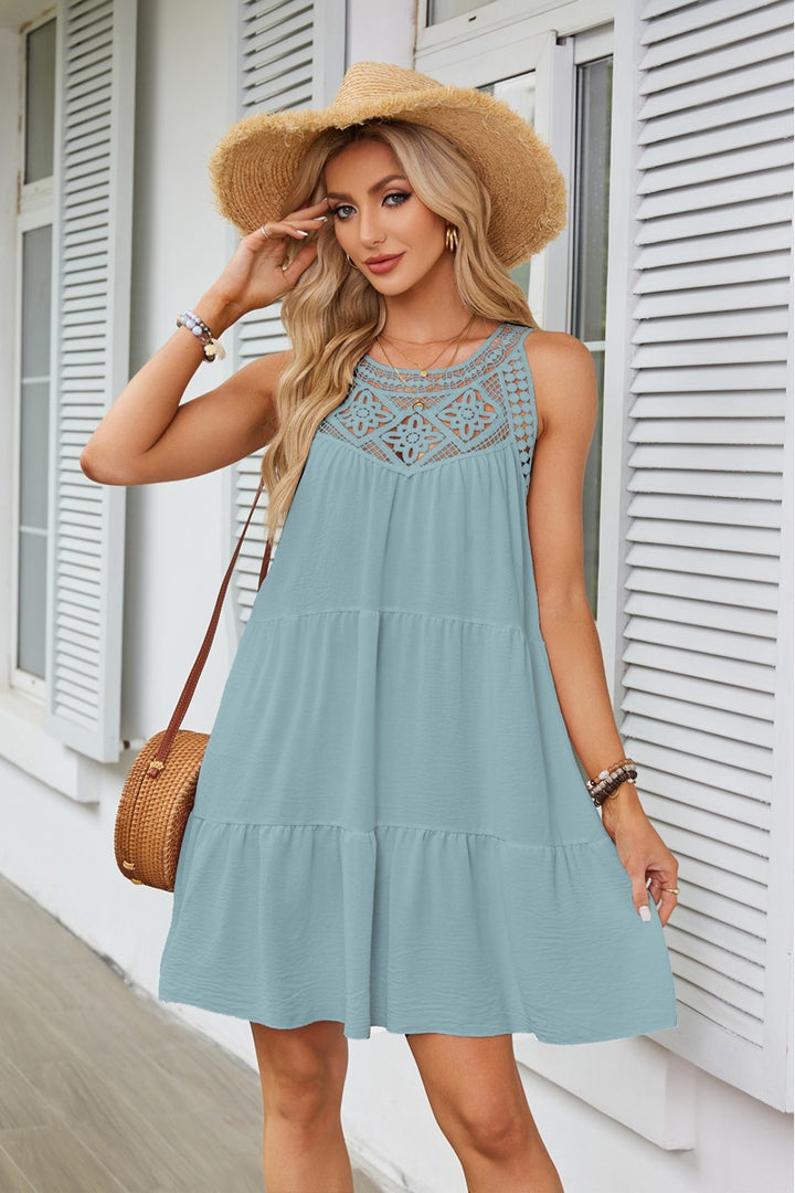 Damen Luftiges Sommerkleid mit Spitzeneinsatz Drune