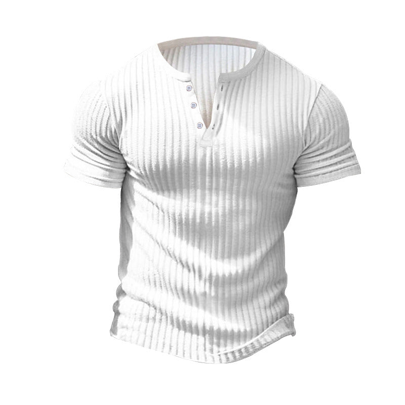 Herren nan eng anliegendes Kurzarm-Henleyshirt mit Rippenstruktur und kurzer Knopfleiste Drune