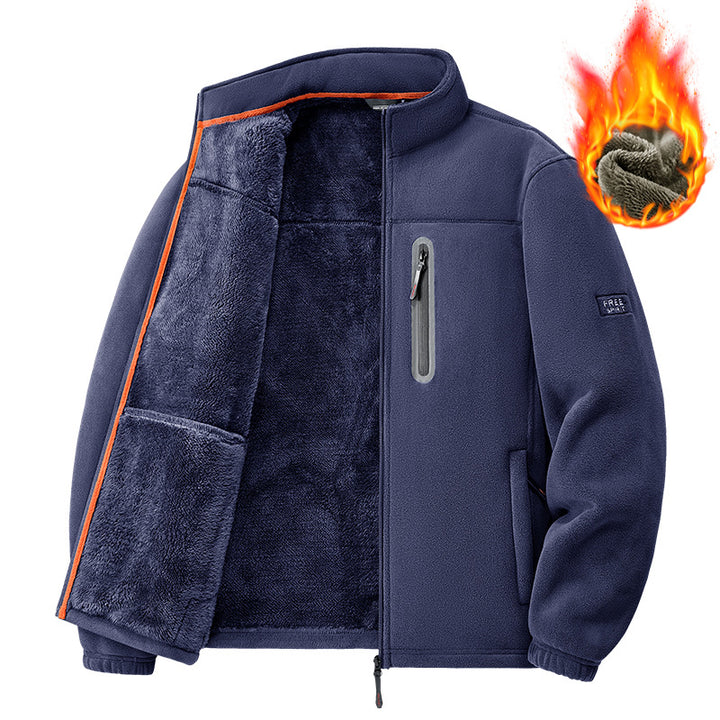 Herren nan Thermo-Fleecejacke mit hochflorigem Teddyfutter, Brust-Reißverschlusstasche und winddichter Front Drune