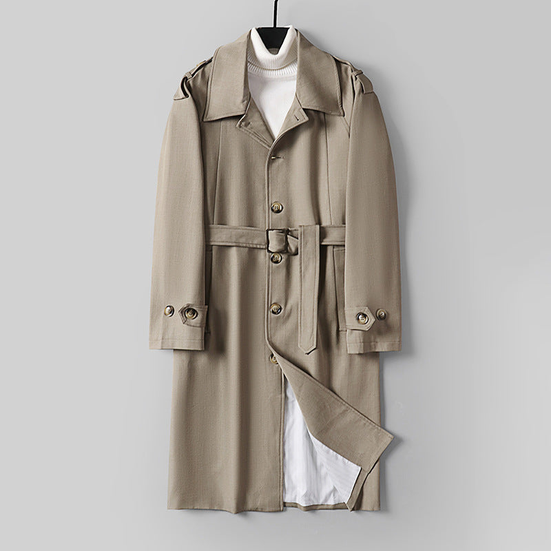 Herren Schlichter Twill-Trenchcoat mit verstellbarem Taillengürtel und Schulterpatten Drune