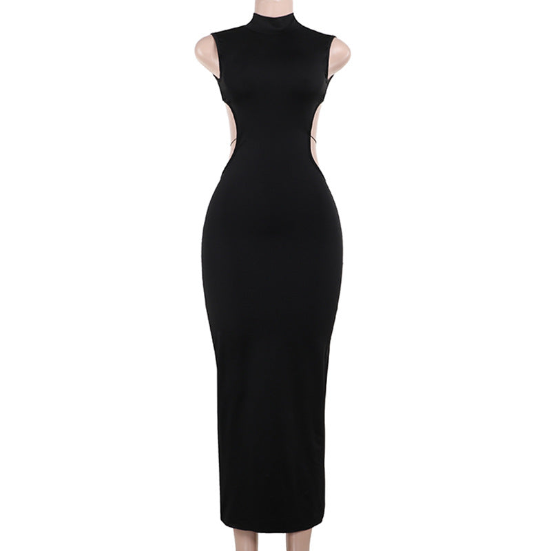 Damen figurbetontes Abendkleid mit Stehkragen und Cut-Outs Drune