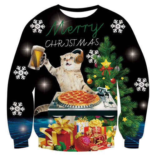 Damen Lustiger Sweatshirt mit einzigartigem Katzenmotiv Drune