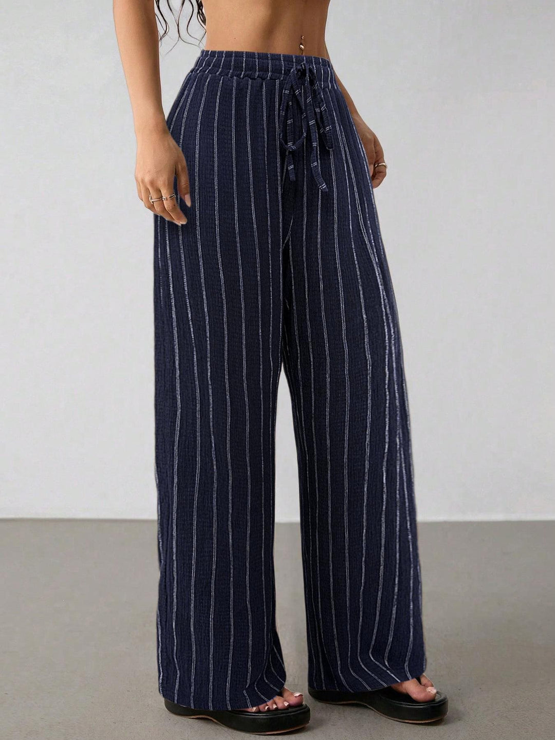 Damen Weite Strickhose mit hohem Bund und Kordelzug Drune