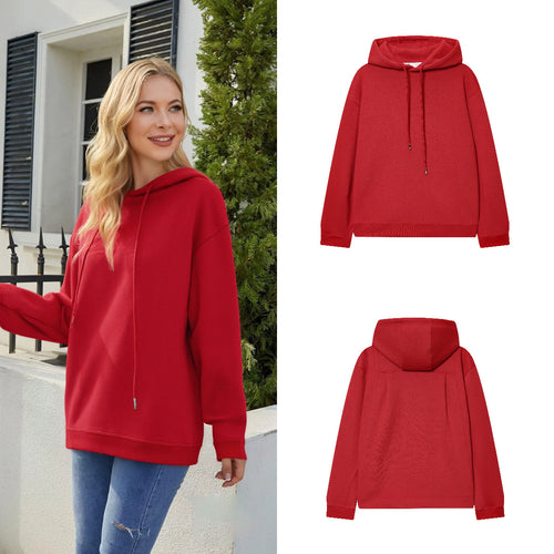 Damen Oversize Kapuzenpullover aus schwerer Baumwollmischung mit Kängurutasche und Tunnelzug Drune