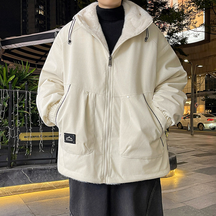 Herren Oversize Kapuzenjacke mit Teddyfutter, Zwei-Wege-Reißverschluss und Utility-Taschen Drune