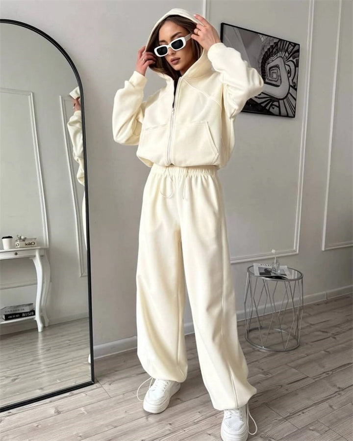 Damen nan Kapuzenjacke und weite Jogginghose Set mit kontrastnähten Drune