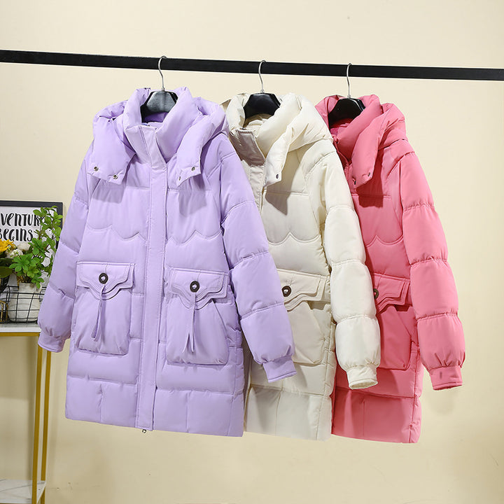 Damen Lange Pufferjacke mit praktischem Kapuzenkragen und großen Taschen Drune