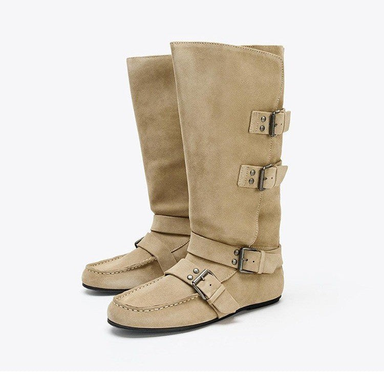 Damen Modische Stiefel mit verstellbaren Schnallen Drune