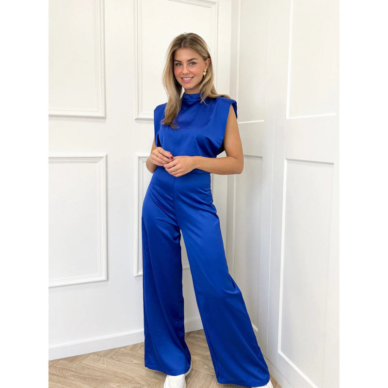 Damen Eleganter Jumpsuit mit geraden Beinen und hohem Kragen Drune