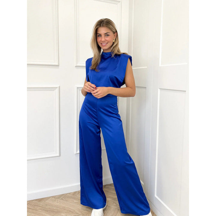 Damen Eleganter Jumpsuit mit geraden Beinen und hohem Kragen Drune