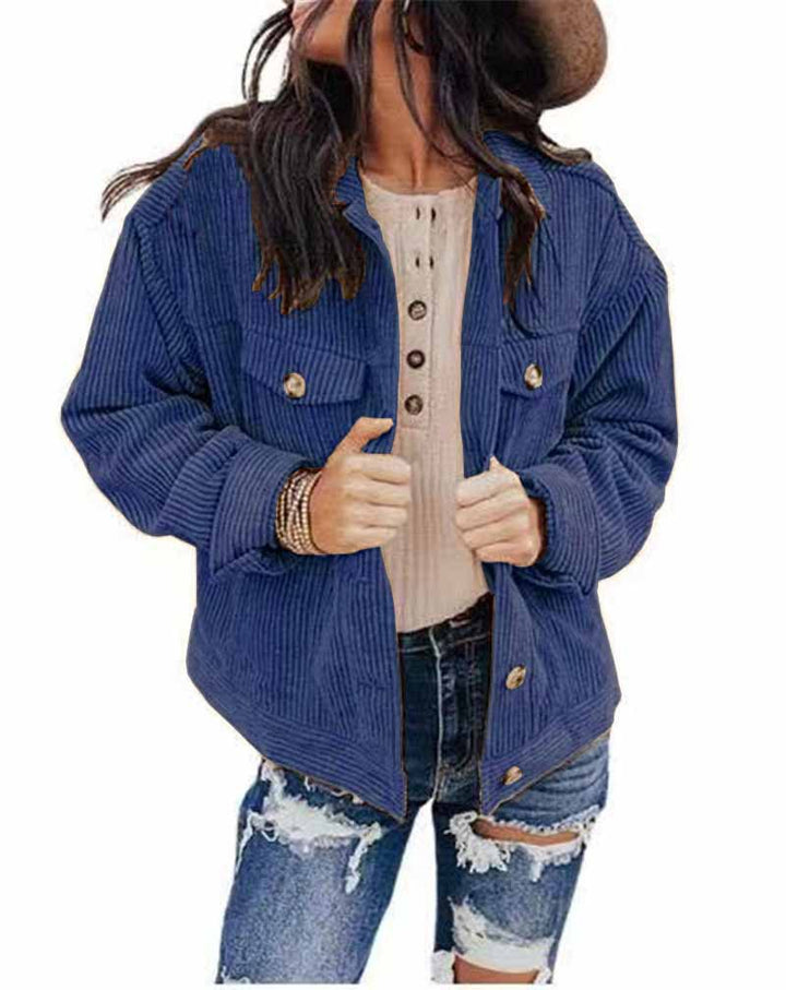 Damen lässige Kordjacke im Oversized-Schnitt mit Knopfdetails Drune