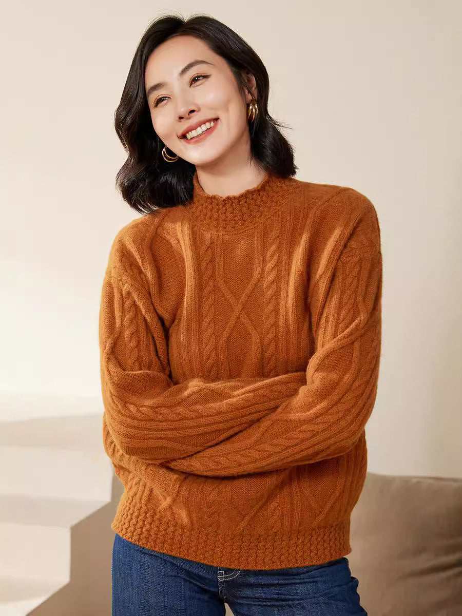 Damen Zopfstrick-Mockneckpullover mit kurzer Boxy-Silhouette Drune