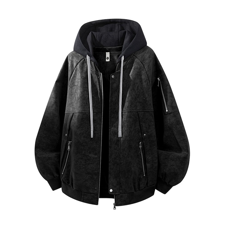 Herren Oversize-Kunstvelours-Kapuzen-Bomberjacke mit Ärmeltasche und Thermofutter Drune