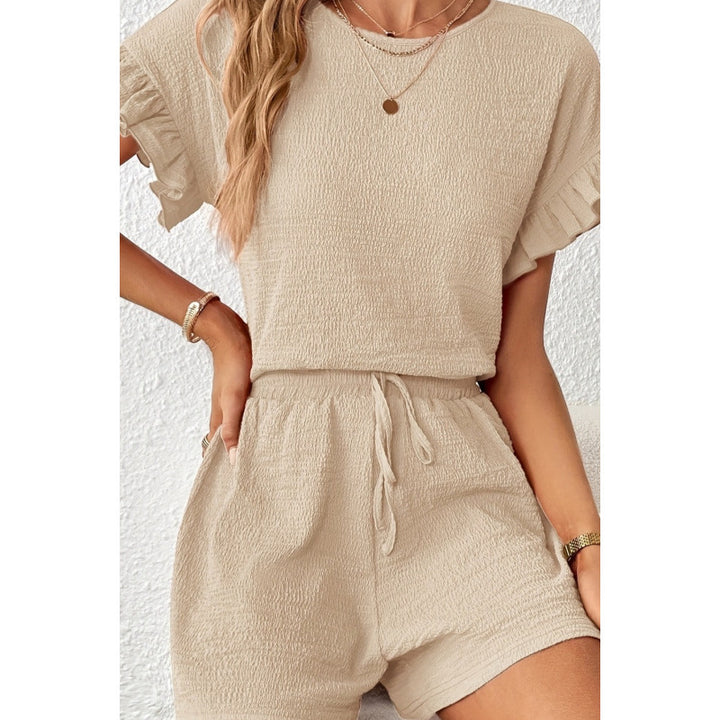 Damen Kurzarm-Overall mit Rüschendetails und Bindegürtel Drune