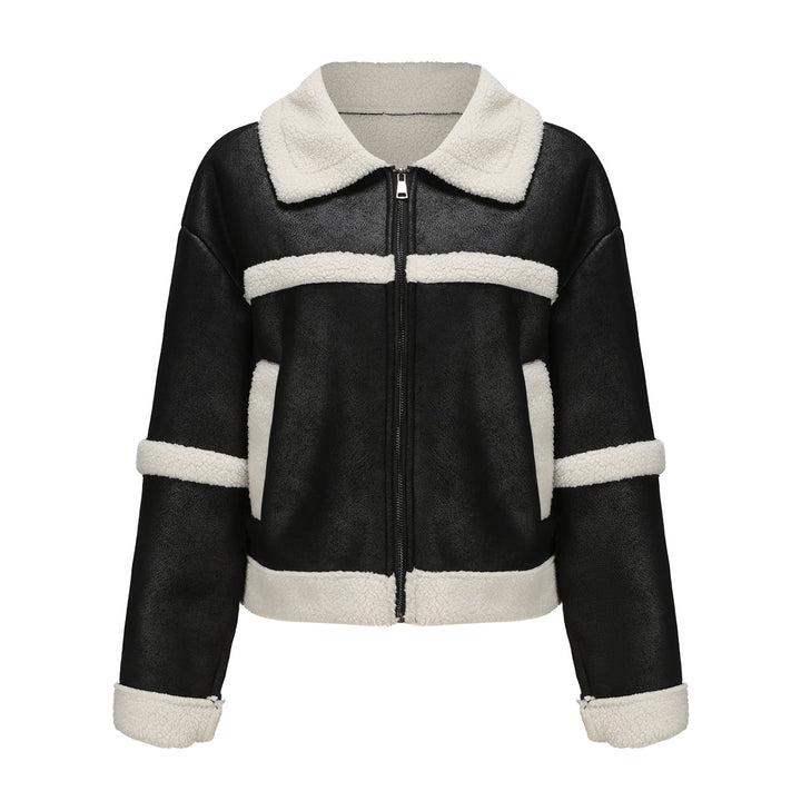 Damen nan kurze Teddyjacke im Aviator-Stil mit Reißverschluss Drune