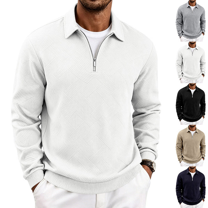 Herren Halbzip-Strickpullover mit geometrischer Struktur und Stehkragen Drune