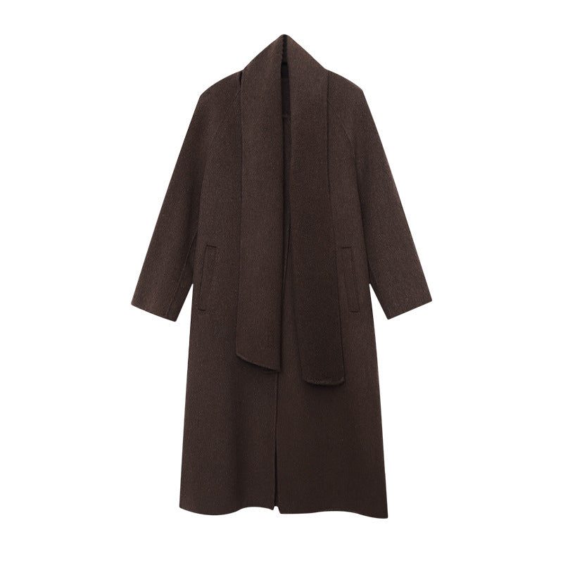 Damen eleganter Wickelmantel mit großzügigem Kragen und praktischem Gürtel Drune