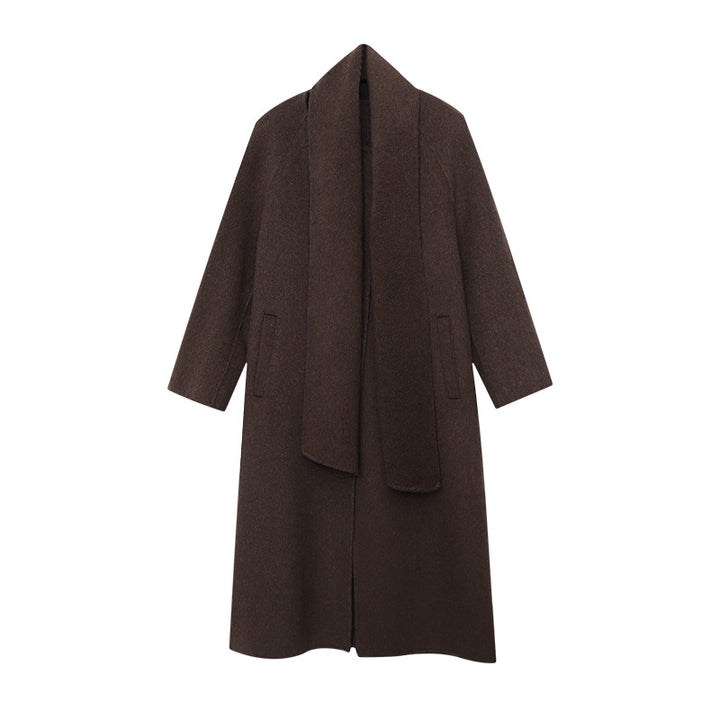 Damen eleganter Wickelmantel mit großzügigem Kragen und praktischem Gürtel Drune