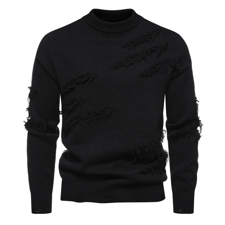 Herren Grobgestrickter Pullover mit Mockneck und ausgefransten Riss-Details Drune