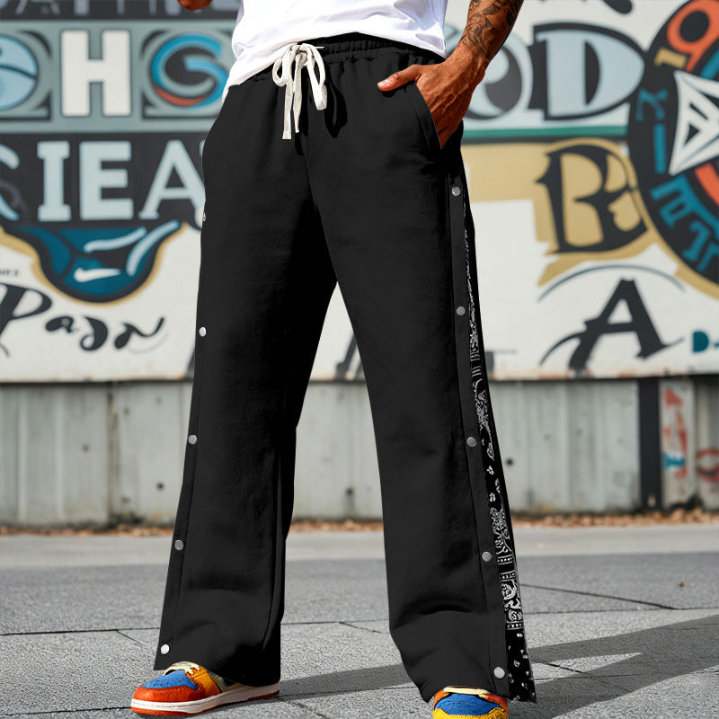 Herren nan weit geschnittene Snap-Front Jogginghose mit Paisley-Seiteneinsatz und elastischem Komfortbund Drune