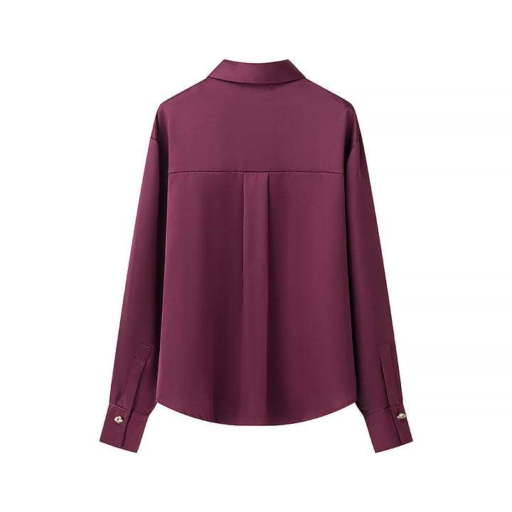 Damen nan fließende Satin-Hemdbluse mit dekorativen Zierknöpfen und geradem Schnitt Drune