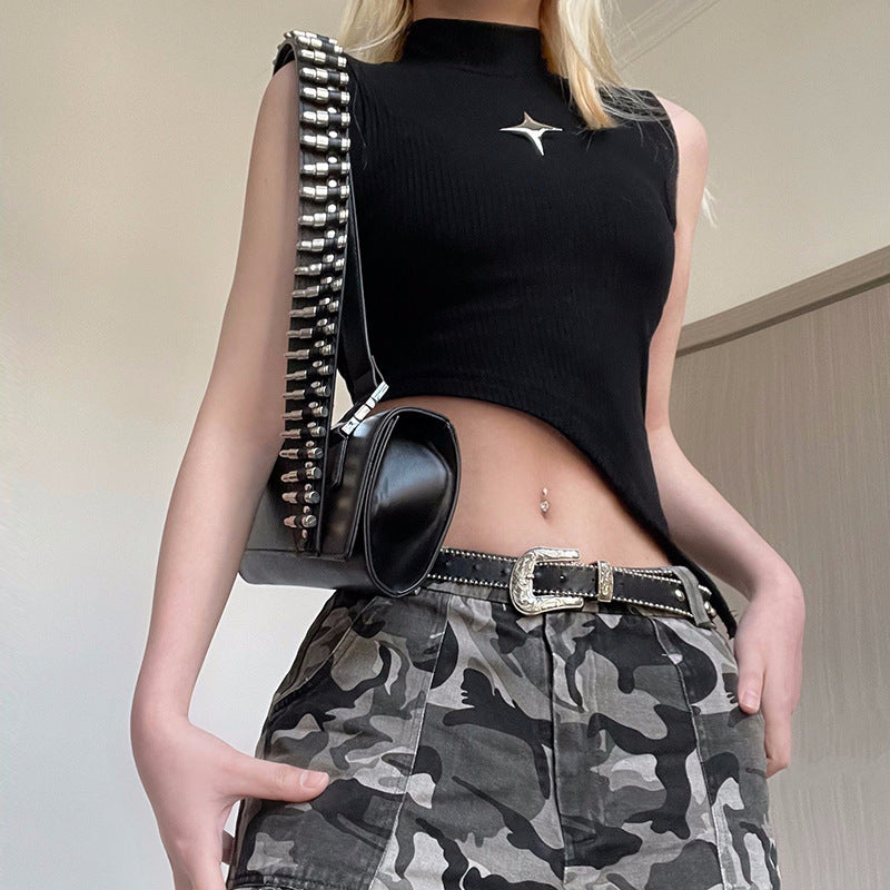 Damen asymmetrisches Crop-Top mit modernem Design und dekorativen Details Drune
