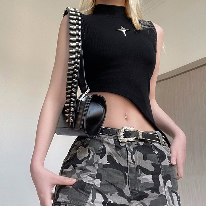 Damen asymmetrisches Crop-Top mit modernem Design und dekorativen Details Drune