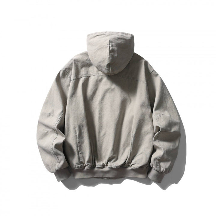 Unisex Boxy-Hoodie-Blousonjacke mit verdeckter Front und Pattentaschen Drune