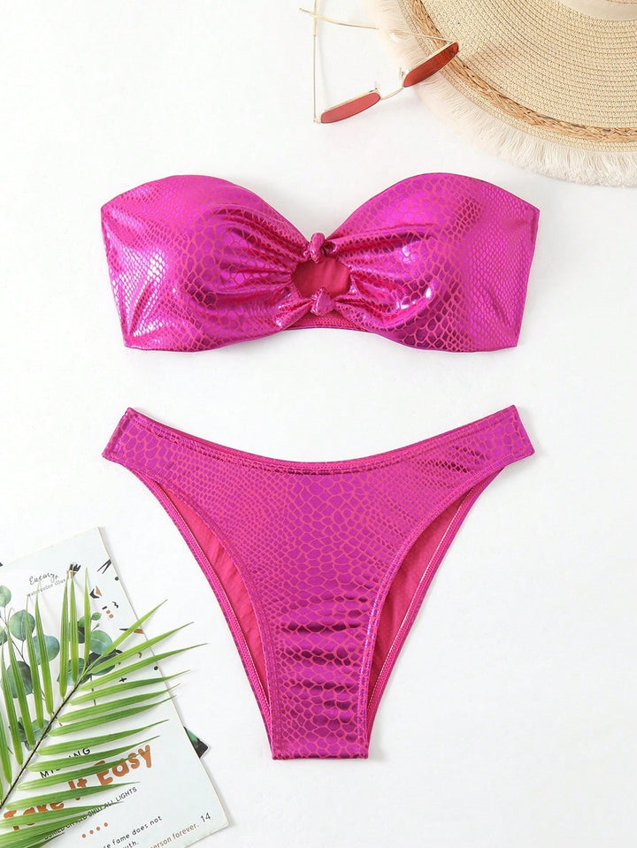 Damen Bandeau-Bikini mit hochglänzendem Schlangenmuster Drune