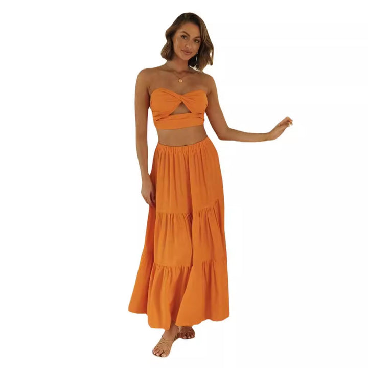 Damen Zweiteiliges Set aus Crop-Top und Maxirock mit luftiger Silhouette Drune