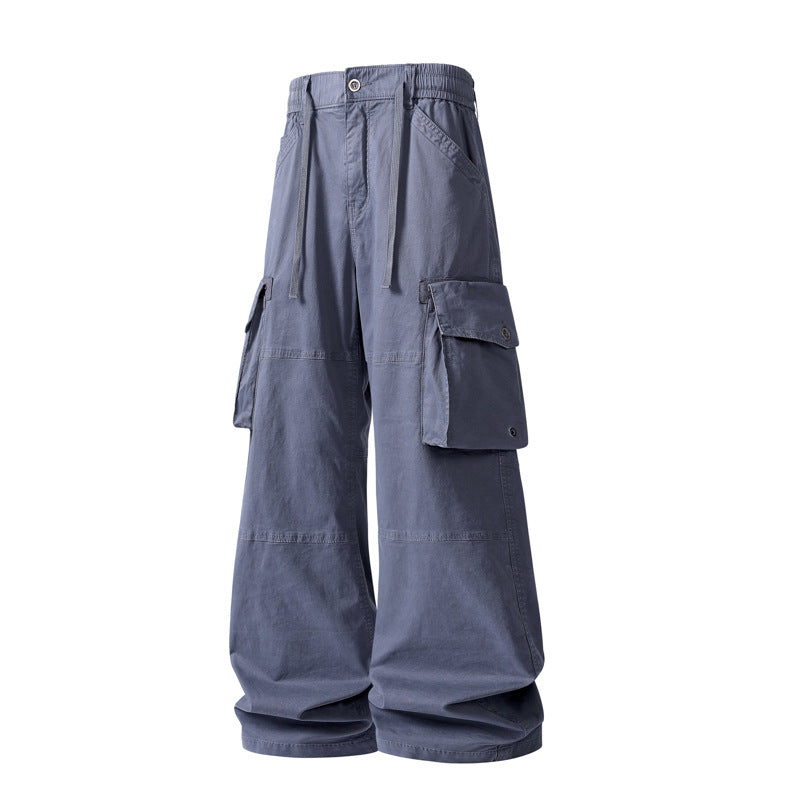 Damen weite Utility-Cargo-Hose mit hoher Taillierung, elastischem Bund und großen Klappentaschen Drune