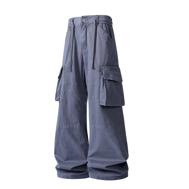 Damen weite Utility-Cargo-Hose mit hoher Taillierung, elastischem Bund und großen Klappentaschen Drune