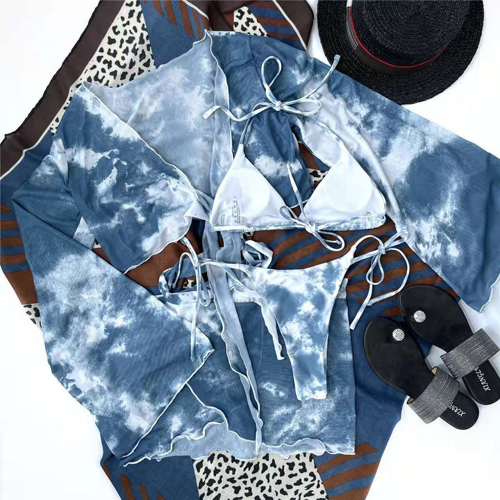 Damen Bikiniset mit transparentem Oberteil und modischem Wickelrock Drune