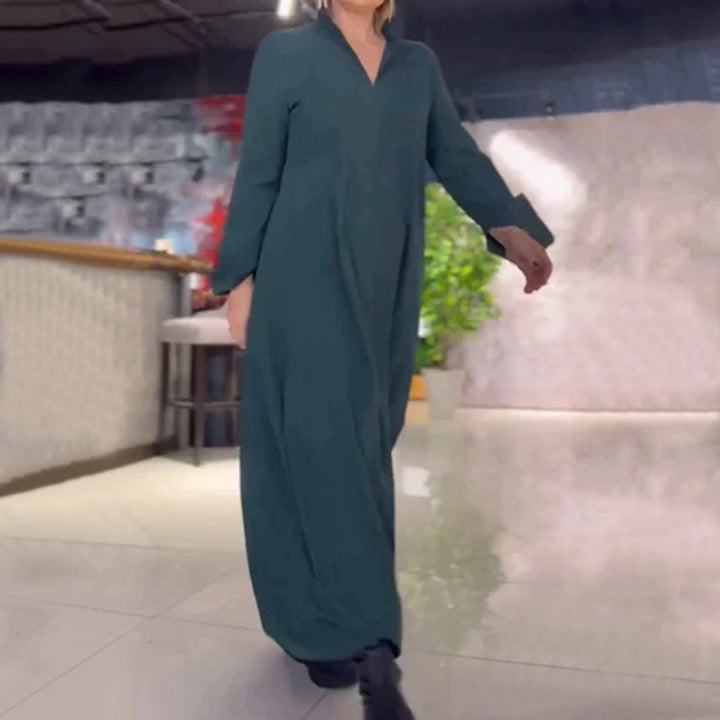 Damen lässiges Maxikleid mit modernem Hemdblusen-Design und praktischen Seitentaschen Drune