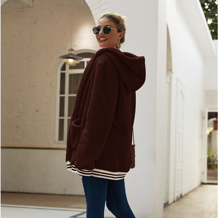 Damen Kuschelige Fleecejacke mit Kapuze und praktischen Taschen Drune