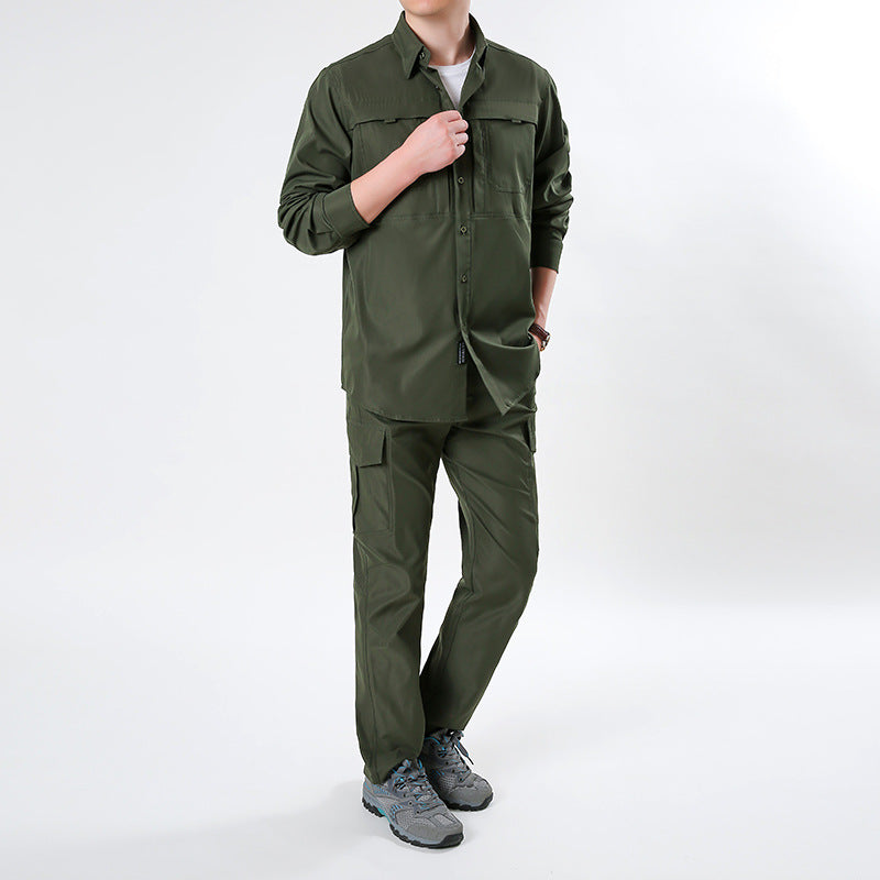 Herren nan leichtes Ripstop-Cargo-Hemd mit passender Cargohose Set für Outdoor und Trekking Drune