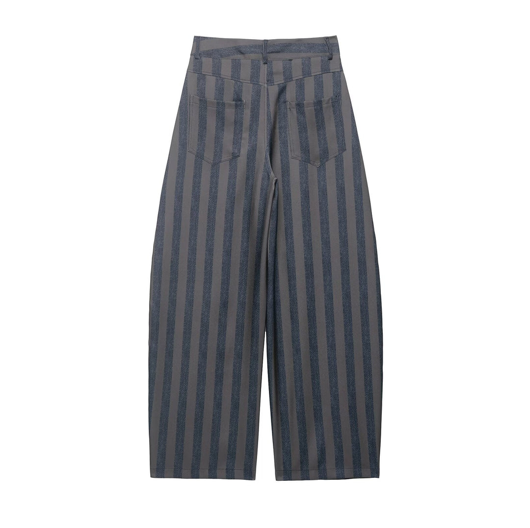 Damen Gestreifte Culotte-Hose mit hoher Taille und weitem Bein Drune
