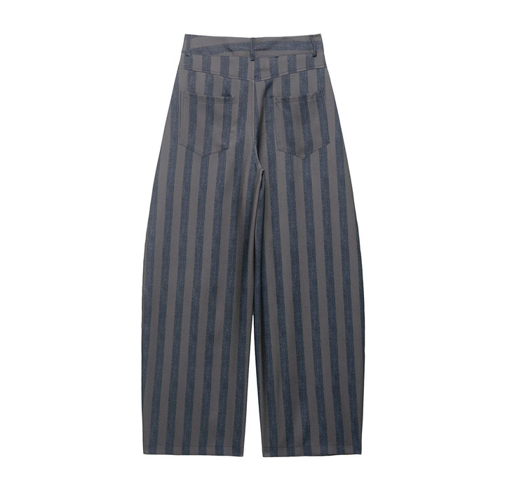 Damen Gestreifte Culotte-Hose mit hoher Taille und weitem Bein Drune
