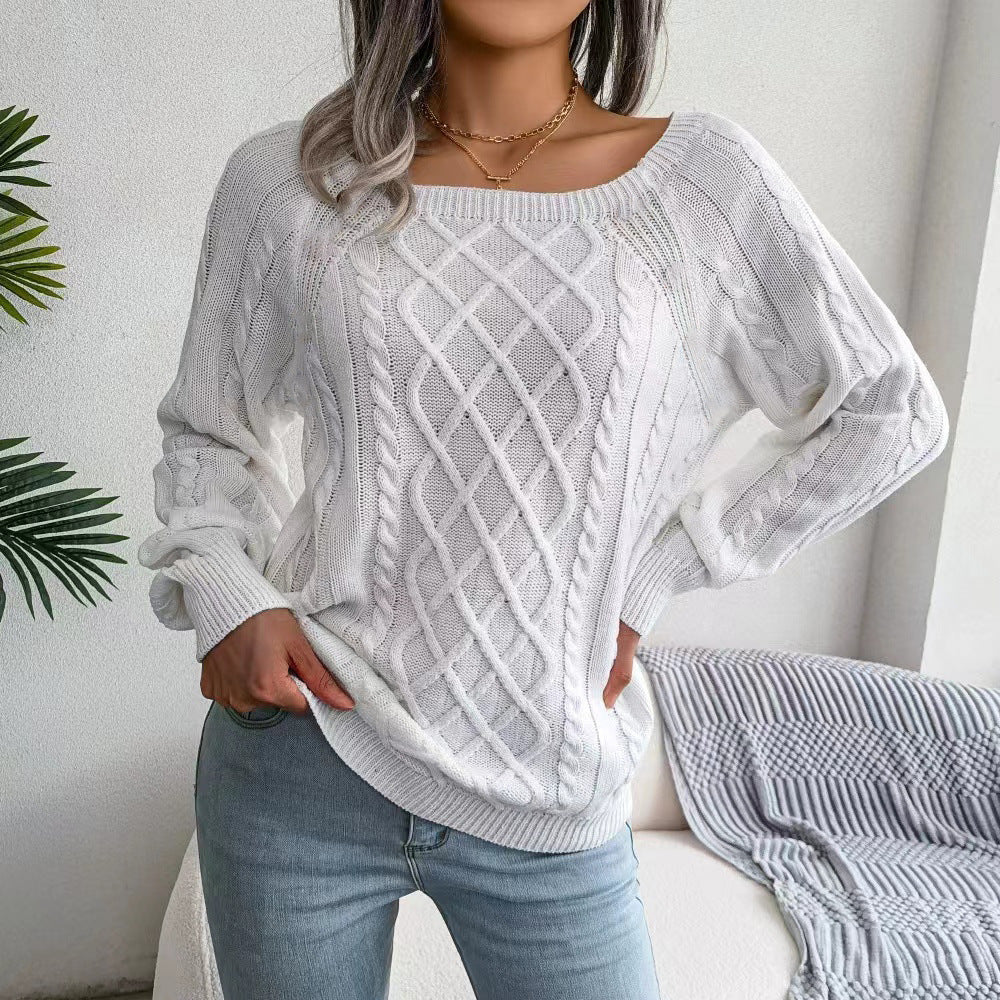 Damen Strickpullover mit tiefem Rundhalsausschnitt und strukturiertem Zopfmuster Drune