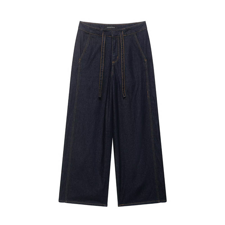 Damen Denim-Zweiteiler mit Cropped-Workerjacke und weiter High‑Waist-Hose Drune