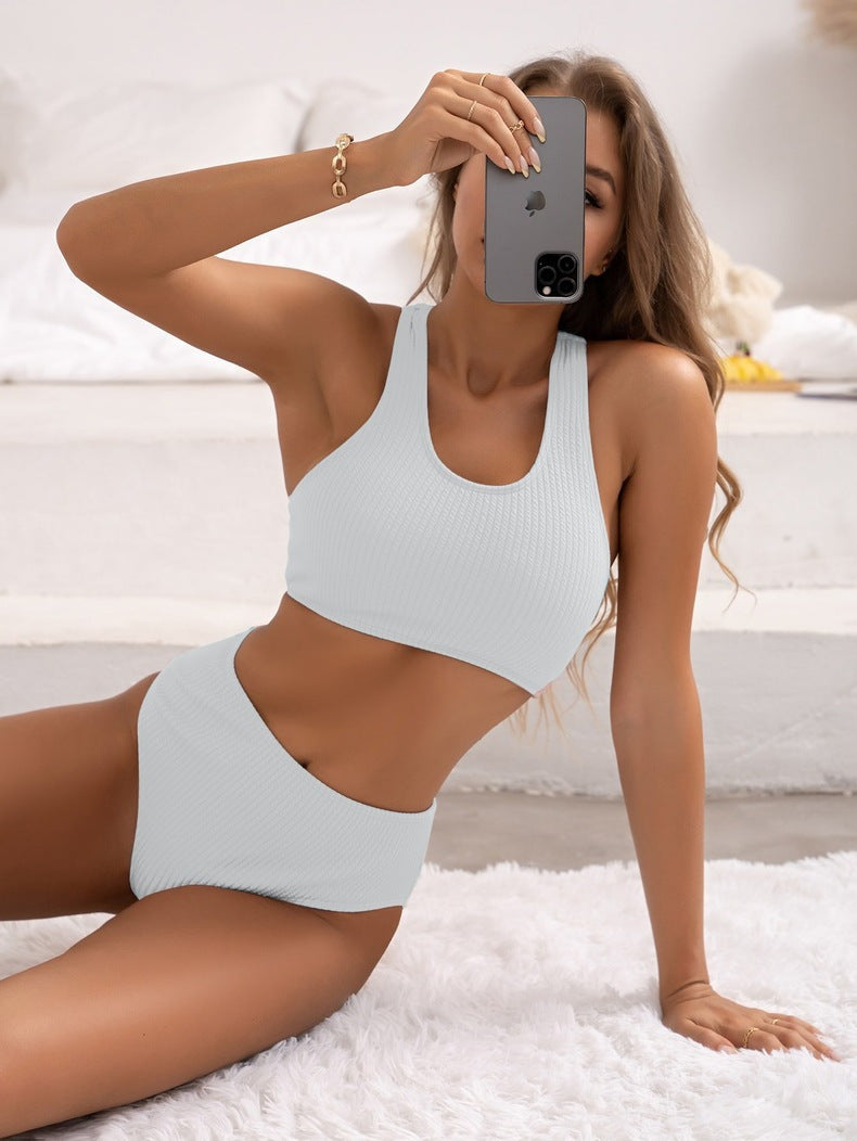Damen Sportliches Bikini-Set mit hoch geschnittenem Slip und modischem Rückenträger Drune