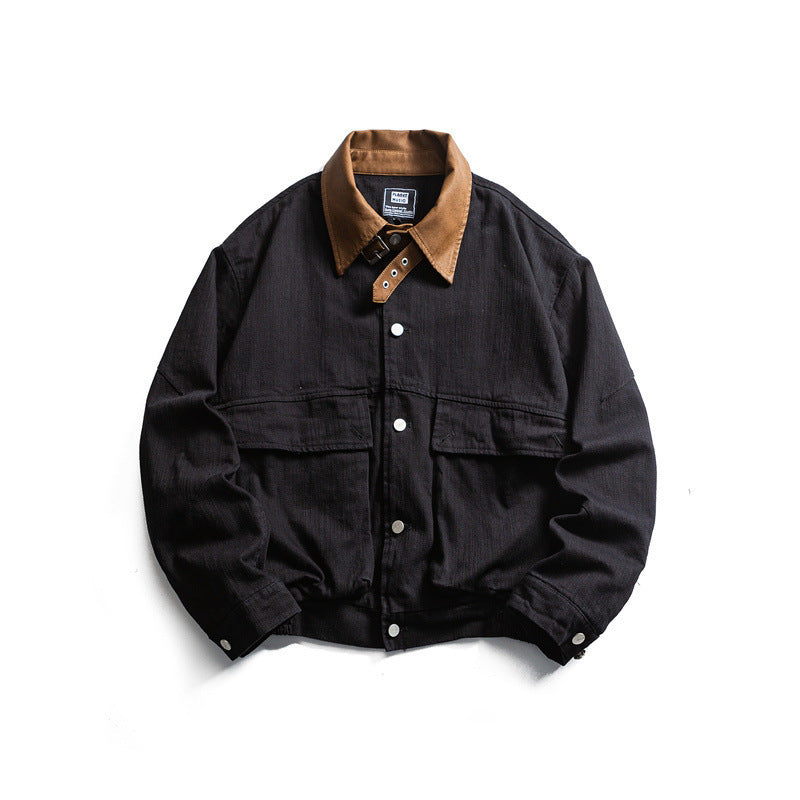 Herren Boxy-Worker-Canvasjacke mit Cordkragen, Druckknopfleiste und aufgesetzten Pattentaschen Drune