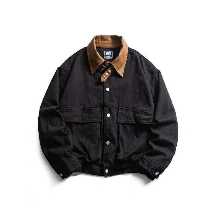 Herren Boxy-Worker-Canvasjacke mit Cordkragen, Druckknopfleiste und aufgesetzten Pattentaschen Drune