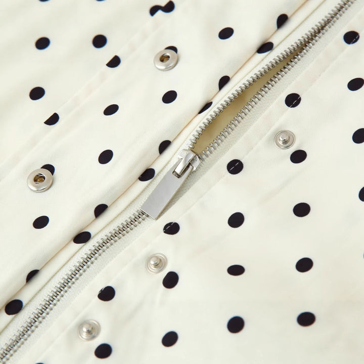 Damen modische Polka-Dot-Jacke mit schickem Stehkragen und aufgesetzten Taschen Drune